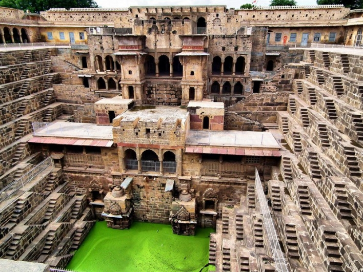 Chand Baori, a large stepwell in Abhaneri village in the Indian state of Rajasthan